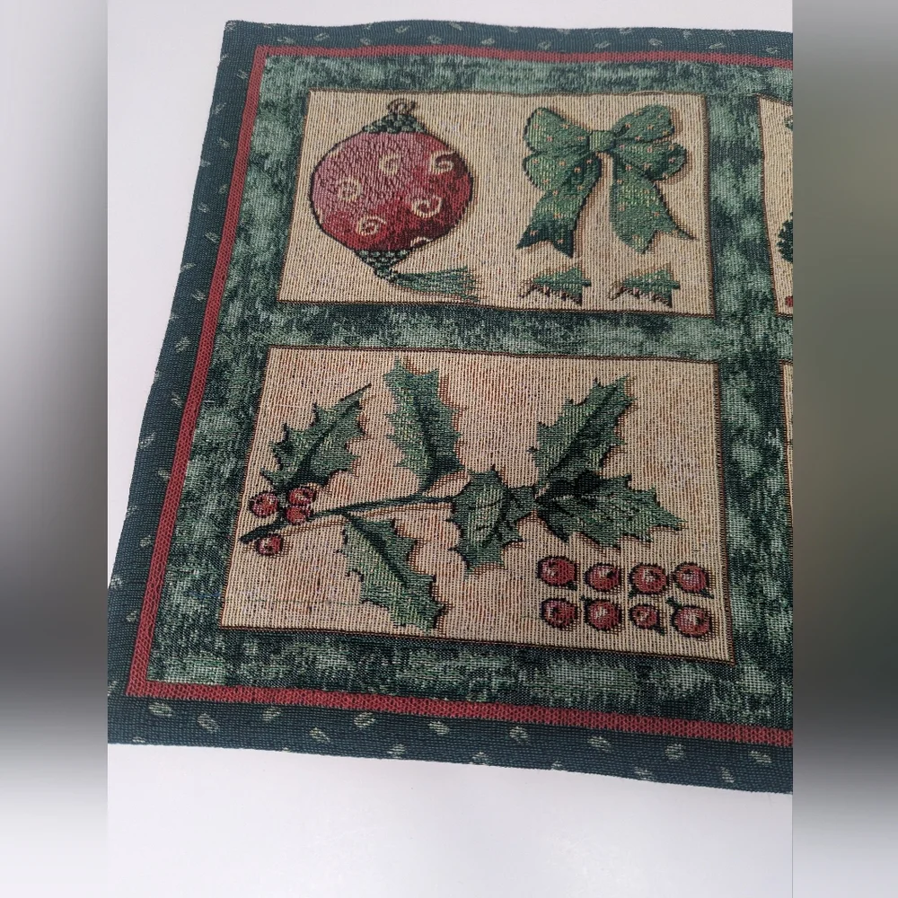 Festive Christmas Holiday Tapestry Placemats Ornaments/ Birds/ Trees Set of 2